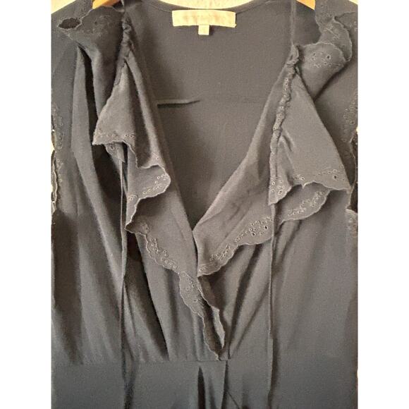 Vanessa Bruno Navy Blue Sleeveless Silk V Neck Dress Pockets Eyelet Trim Size 36 - Picture 7 of 8